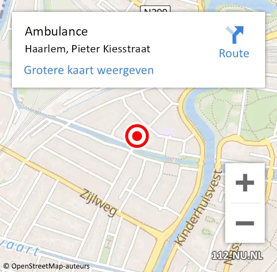 Locatie op kaart van de 112 melding: Ambulance Haarlem, Pieter Kiesstraat op 15 november 2022 17:11