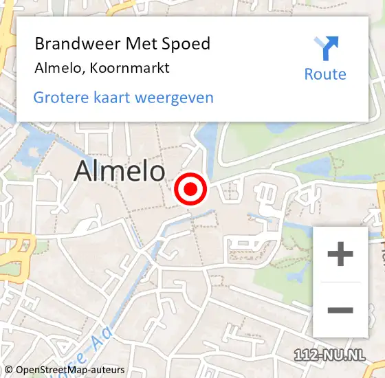 Locatie op kaart van de 112 melding: Brandweer Met Spoed Naar Almelo, Koornmarkt op 15 november 2022 17:23