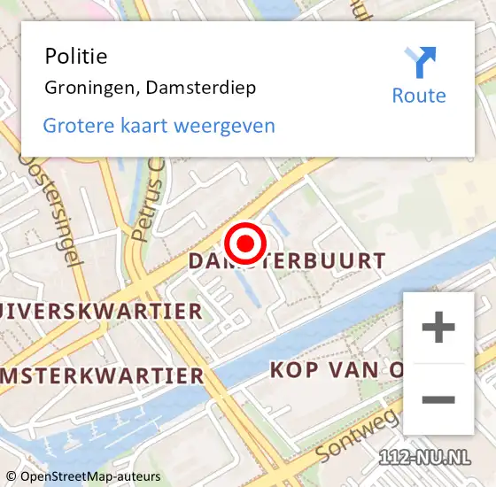 Locatie op kaart van de 112 melding: Politie Groningen, Damsterdiep op 15 november 2022 17:36