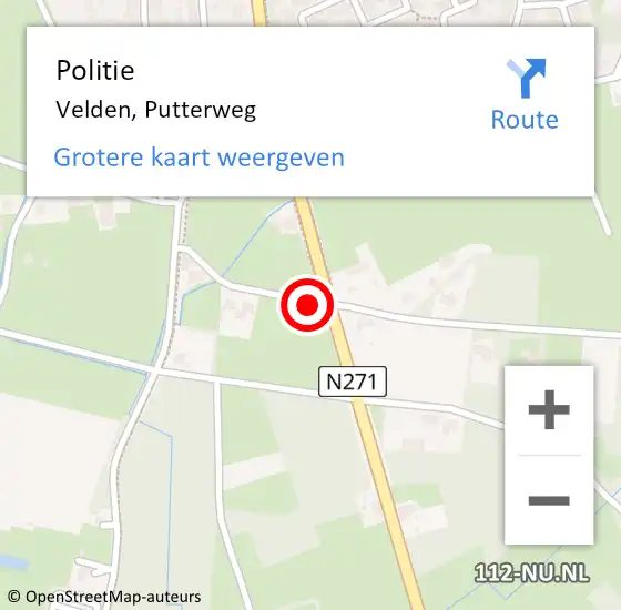 Locatie op kaart van de 112 melding: Politie Velden, Putterweg op 15 november 2022 17:41