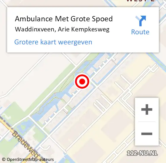 Locatie op kaart van de 112 melding: Ambulance Met Grote Spoed Naar Waddinxveen, Arie Kempkesweg op 15 november 2022 17:41