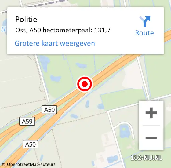 Locatie op kaart van de 112 melding: Politie Oss, A50 hectometerpaal: 131,7 op 15 november 2022 17:56