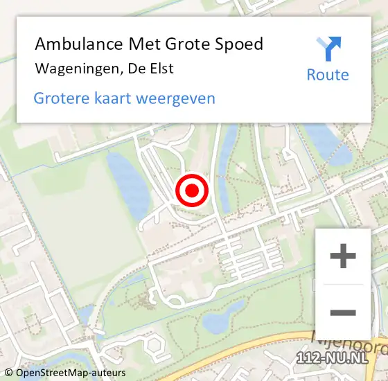 Locatie op kaart van de 112 melding: Ambulance Met Grote Spoed Naar Wageningen, De Elst op 15 november 2022 18:02