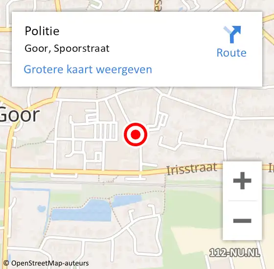 Locatie op kaart van de 112 melding: Politie Goor, Spoorstraat op 15 november 2022 18:44