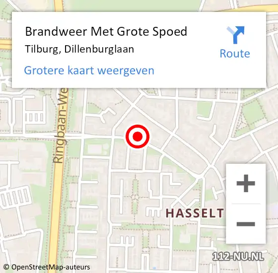 Locatie op kaart van de 112 melding: Brandweer Met Grote Spoed Naar Tilburg, Dillenburglaan op 15 november 2022 19:04