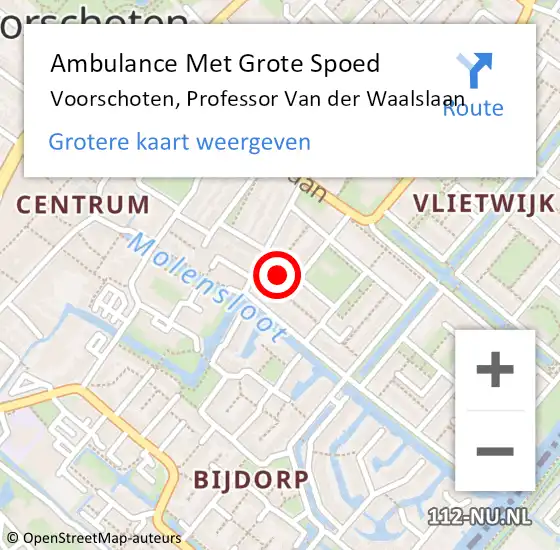 Locatie op kaart van de 112 melding: Ambulance Met Grote Spoed Naar Voorschoten, Professor Van der Waalslaan op 15 november 2022 19:07