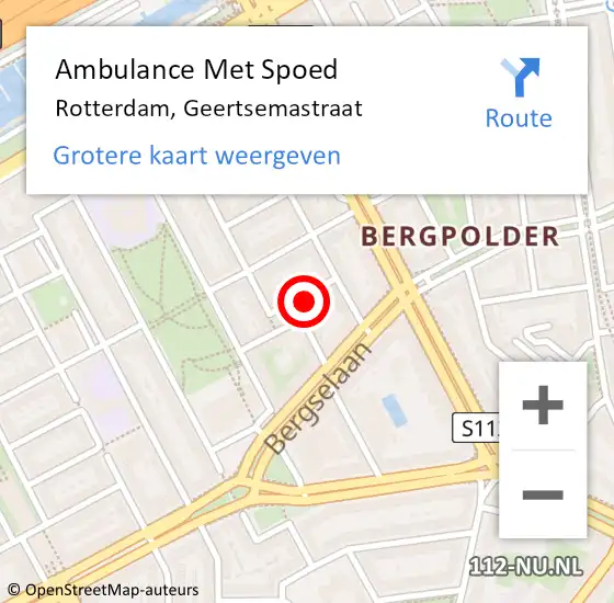 Locatie op kaart van de 112 melding: Ambulance Met Spoed Naar Rotterdam, Geertsemastraat op 15 november 2022 19:26