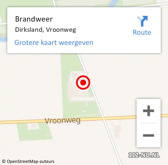 Locatie op kaart van de 112 melding: Brandweer Dirksland, Vroonweg op 15 november 2022 19:32