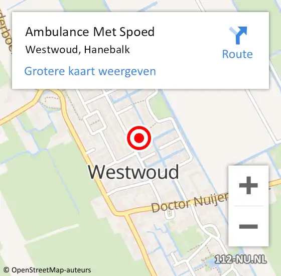 Locatie op kaart van de 112 melding: Ambulance Met Spoed Naar Westwoud, Hanebalk op 15 november 2022 19:44