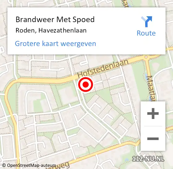 Locatie op kaart van de 112 melding: Brandweer Met Spoed Naar Roden, Havezathenlaan op 15 november 2022 20:08