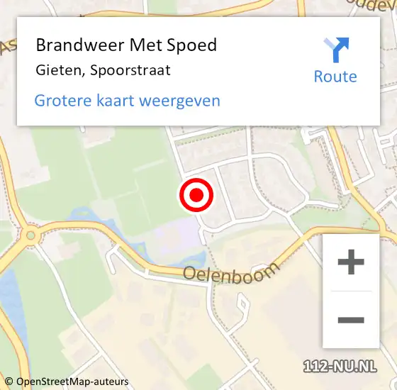 Locatie op kaart van de 112 melding: Brandweer Met Spoed Naar Gieten, Spoorstraat op 15 november 2022 20:15