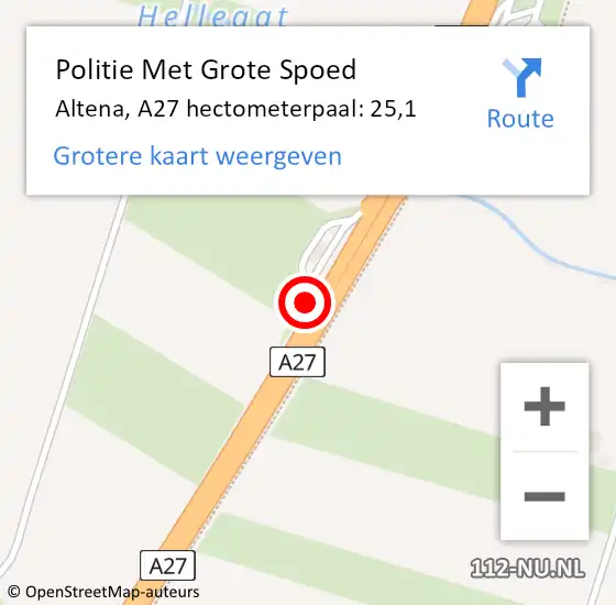 Locatie op kaart van de 112 melding: Politie Met Grote Spoed Naar Altena, A27 hectometerpaal: 25,1 op 15 november 2022 20:47