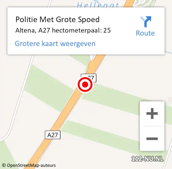 Locatie op kaart van de 112 melding: Politie Met Grote Spoed Naar Altena, A27 hectometerpaal: 25 op 15 november 2022 20:50