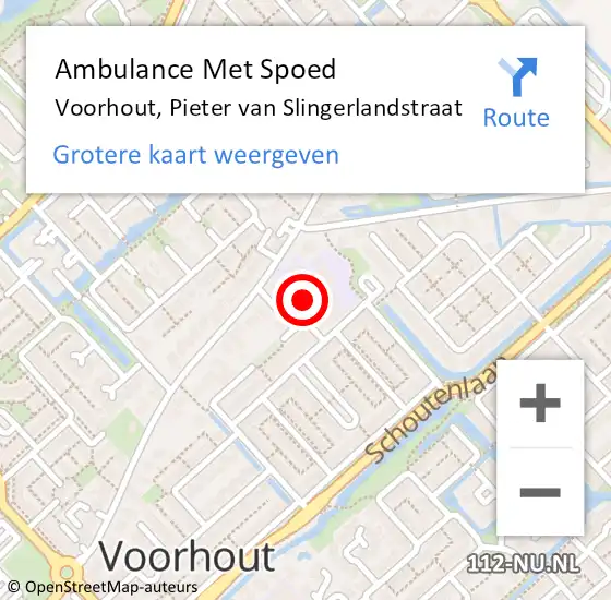 Locatie op kaart van de 112 melding: Ambulance Met Spoed Naar Voorhout, Pieter van Slingerlandstraat op 15 november 2022 21:02