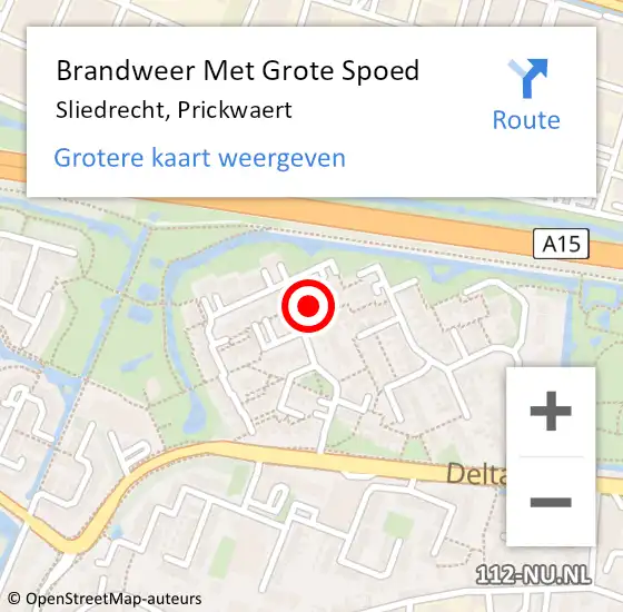 Locatie op kaart van de 112 melding: Brandweer Met Grote Spoed Naar Sliedrecht, Prickwaert op 15 november 2022 21:06