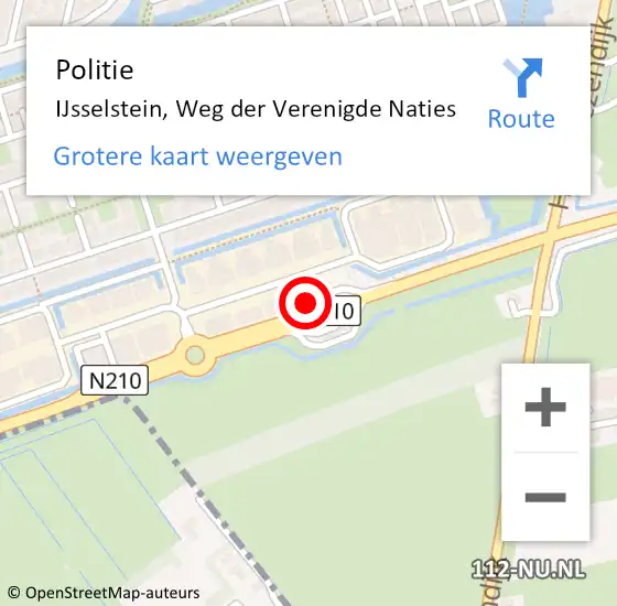 Locatie op kaart van de 112 melding: Politie IJsselstein, Weg der Verenigde Naties op 15 november 2022 21:59