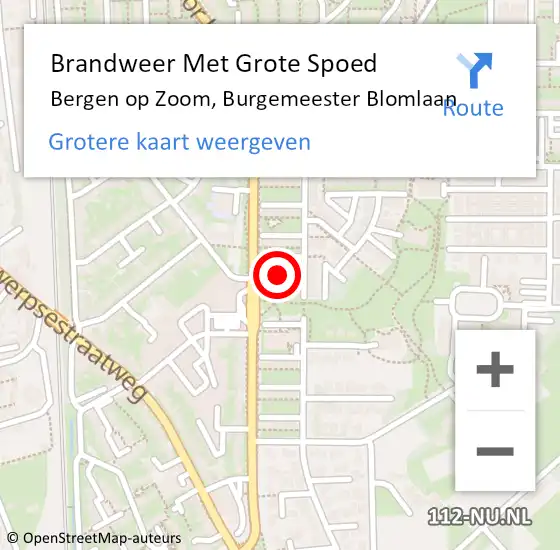 Locatie op kaart van de 112 melding: Brandweer Met Grote Spoed Naar Bergen op Zoom, Burgemeester Blomlaan op 15 november 2022 22:32