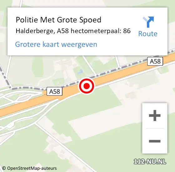 Locatie op kaart van de 112 melding: Politie Met Grote Spoed Naar Halderberge, A58 hectometerpaal: 86 op 15 november 2022 23:54