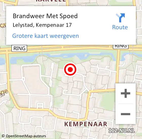 Locatie op kaart van de 112 melding: Brandweer Met Spoed Naar Lelystad, Kempenaar 17 op 16 november 2022 00:40