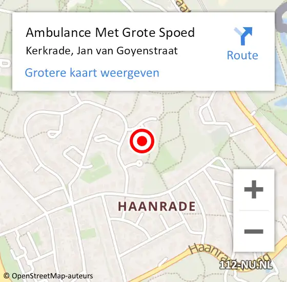 Locatie op kaart van de 112 melding: Ambulance Met Grote Spoed Naar Kerkrade, Jan van Goyenstraat op 16 november 2022 03:07