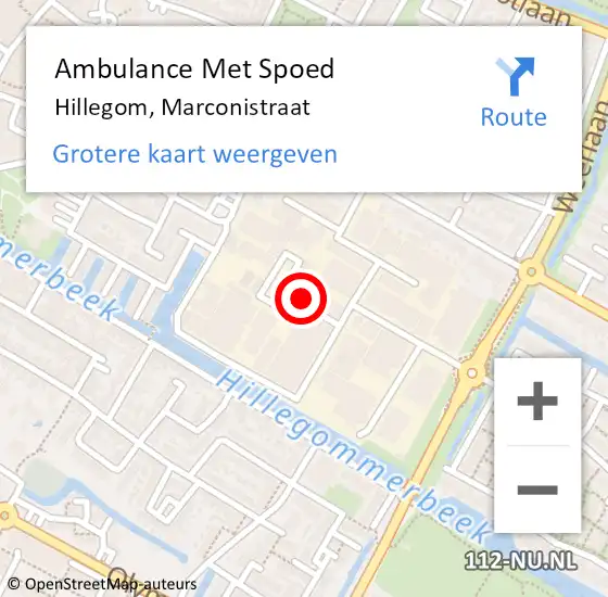 Locatie op kaart van de 112 melding: Ambulance Met Spoed Naar Hillegom, Marconistraat op 16 november 2022 05:08