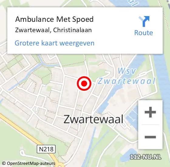 Locatie op kaart van de 112 melding: Ambulance Met Spoed Naar Zwartewaal, Christinalaan op 16 november 2022 05:33