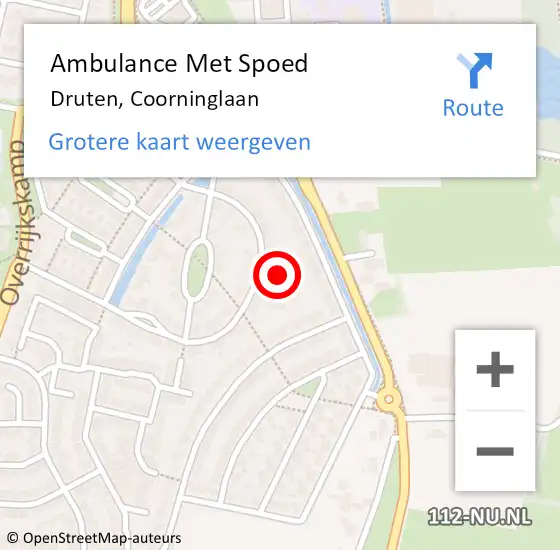 Locatie op kaart van de 112 melding: Ambulance Met Spoed Naar Druten, Coorninglaan op 16 november 2022 05:45