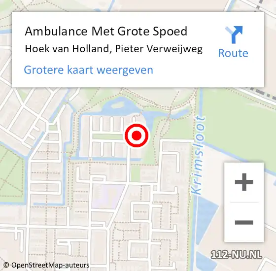 Locatie op kaart van de 112 melding: Ambulance Met Grote Spoed Naar Hoek van Holland, Pieter Verweijweg op 16 november 2022 06:34