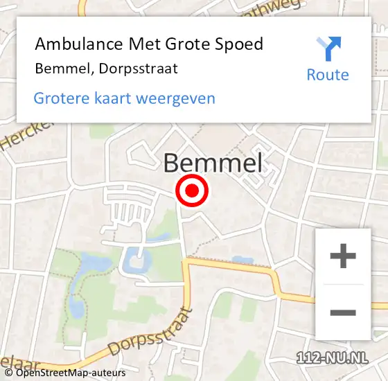 Locatie op kaart van de 112 melding: Ambulance Met Grote Spoed Naar Bemmel, Dorpsstraat op 16 november 2022 07:10