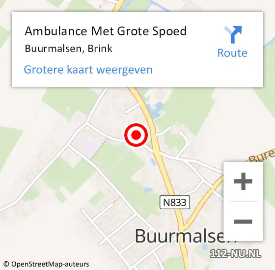 Locatie op kaart van de 112 melding: Ambulance Met Grote Spoed Naar Buurmalsen, Brink op 16 november 2022 07:12