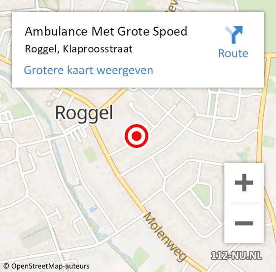 Locatie op kaart van de 112 melding: Ambulance Met Grote Spoed Naar Roggel, Klaproosstraat op 16 november 2022 07:17