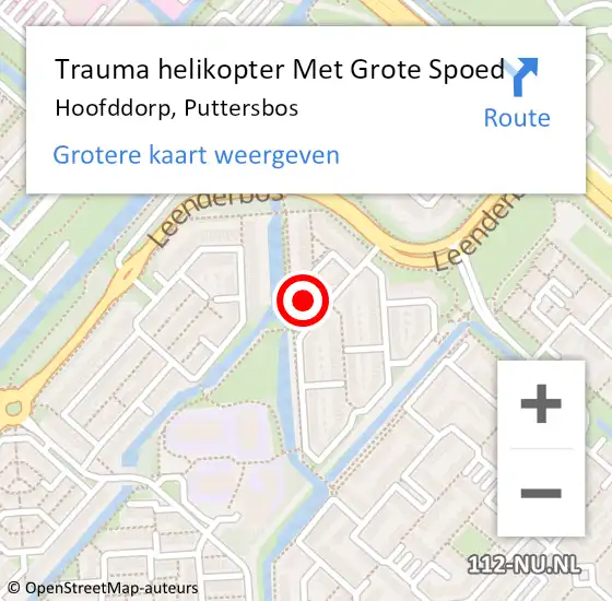 Locatie op kaart van de 112 melding: Trauma helikopter Met Grote Spoed Naar Hoofddorp, Puttersbos op 16 november 2022 07:49