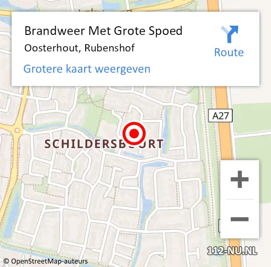 Locatie op kaart van de 112 melding: Brandweer Met Grote Spoed Naar Oosterhout, Rubenshof op 16 november 2022 08:18