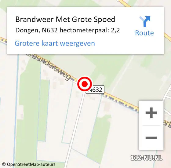 Locatie op kaart van de 112 melding: Brandweer Met Grote Spoed Naar Dongen, N632 hectometerpaal: 2,2 op 16 november 2022 08:22