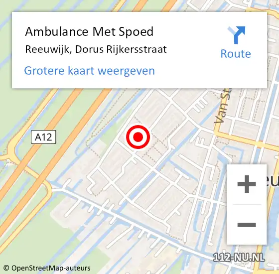 Locatie op kaart van de 112 melding: Ambulance Met Spoed Naar Reeuwijk, Dorus Rijkersstraat op 16 november 2022 08:32