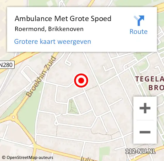 Locatie op kaart van de 112 melding: Ambulance Met Grote Spoed Naar Roermond, Brikkenoven op 16 november 2022 08:32