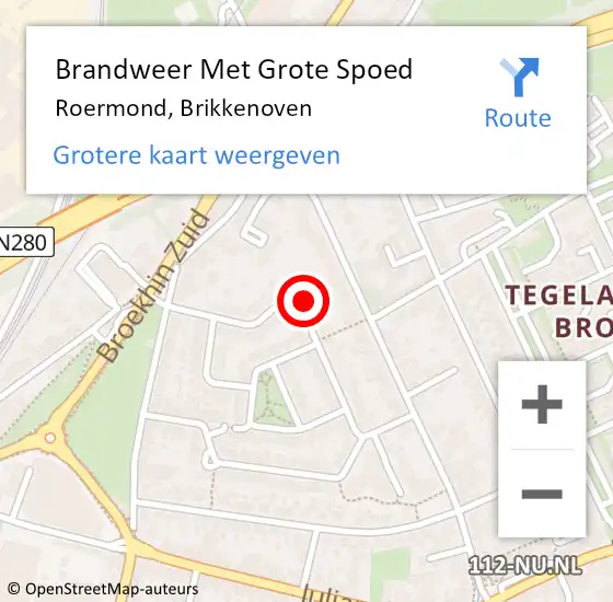 Locatie op kaart van de 112 melding: Brandweer Met Grote Spoed Naar Roermond, Brikkenoven op 16 november 2022 08:35