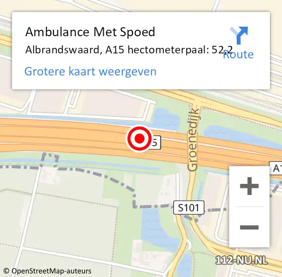 Locatie op kaart van de 112 melding: Ambulance Met Spoed Naar Albrandswaard, A15 hectometerpaal: 52,2 op 16 november 2022 08:43