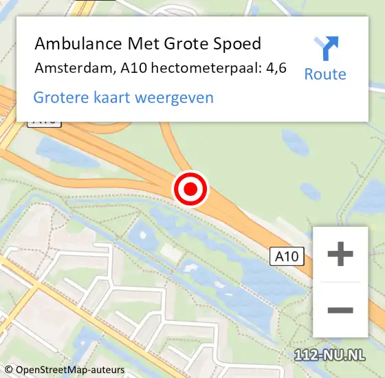 Locatie op kaart van de 112 melding: Ambulance Met Grote Spoed Naar Landsmeer, A10 hectometerpaal: 4,6 op 16 november 2022 08:51