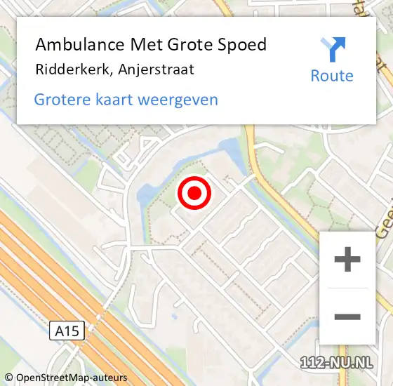 Locatie op kaart van de 112 melding: Ambulance Met Grote Spoed Naar Ridderkerk, Anjerstraat op 16 november 2022 08:58