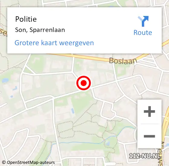 Locatie op kaart van de 112 melding: Politie Son, Sparrenlaan op 16 november 2022 09:04