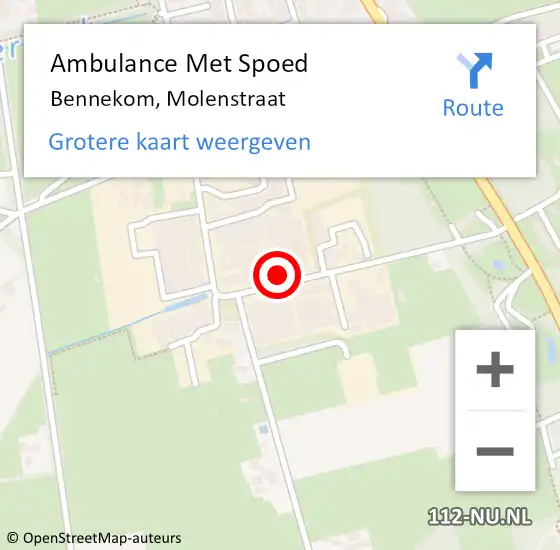 Locatie op kaart van de 112 melding: Ambulance Met Spoed Naar Bennekom, Molenstraat op 16 november 2022 09:05