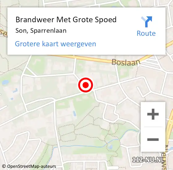 Locatie op kaart van de 112 melding: Brandweer Met Grote Spoed Naar Son, Sparrenlaan op 16 november 2022 09:09