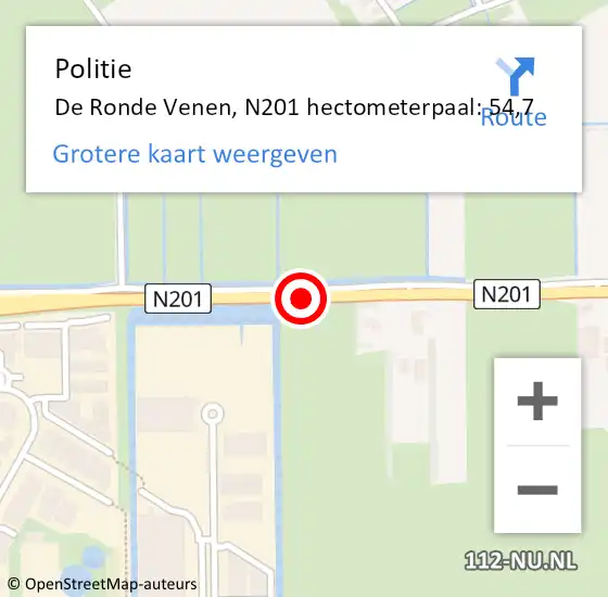 Locatie op kaart van de 112 melding: Politie De Ronde Venen, N201 hectometerpaal: 54,7 op 16 november 2022 09:15