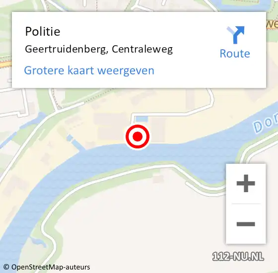 Locatie op kaart van de 112 melding: Politie Geertruidenberg, Centraleweg op 16 november 2022 09:23