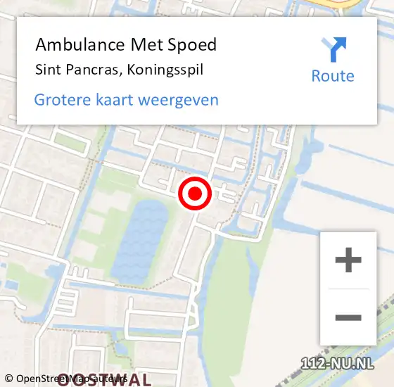 Locatie op kaart van de 112 melding: Ambulance Met Spoed Naar Sint Pancras, Koningsspil op 16 november 2022 09:38