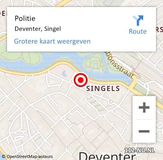 Locatie op kaart van de 112 melding: Politie Deventer, Singel op 16 november 2022 09:57