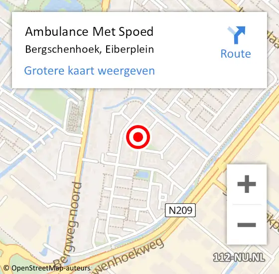 Locatie op kaart van de 112 melding: Ambulance Met Spoed Naar Bergschenhoek, Eiberplein op 16 november 2022 10:03