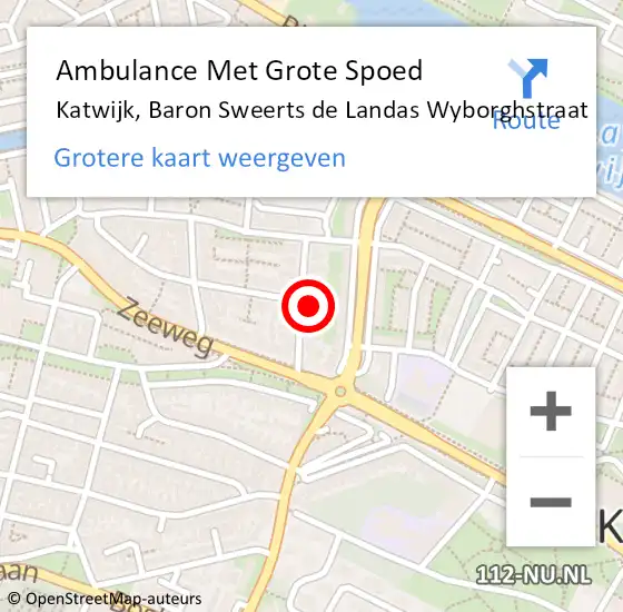 Locatie op kaart van de 112 melding: Ambulance Met Grote Spoed Naar Katwijk, Baron Sweerts de Landas Wyborghstraat op 16 november 2022 10:24