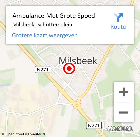 Locatie op kaart van de 112 melding: Ambulance Met Grote Spoed Naar Milsbeek, Schuttersplein op 16 november 2022 10:32